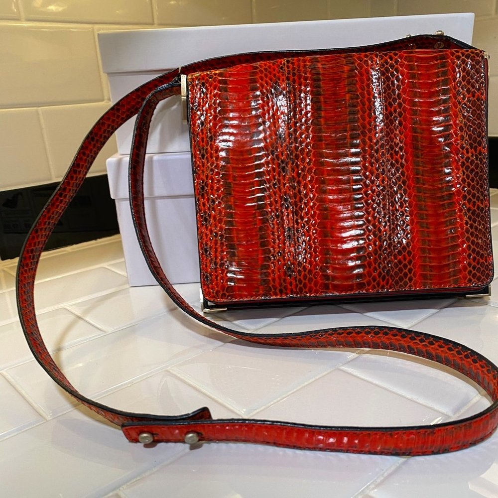 Loeffler Randall Orange Python Crossbody Handbag - image 1